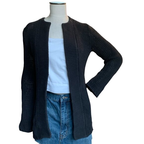 Womens Handknit Cardigan Sweater Longline Sz S/M Black 21D - Picture 3 of 7